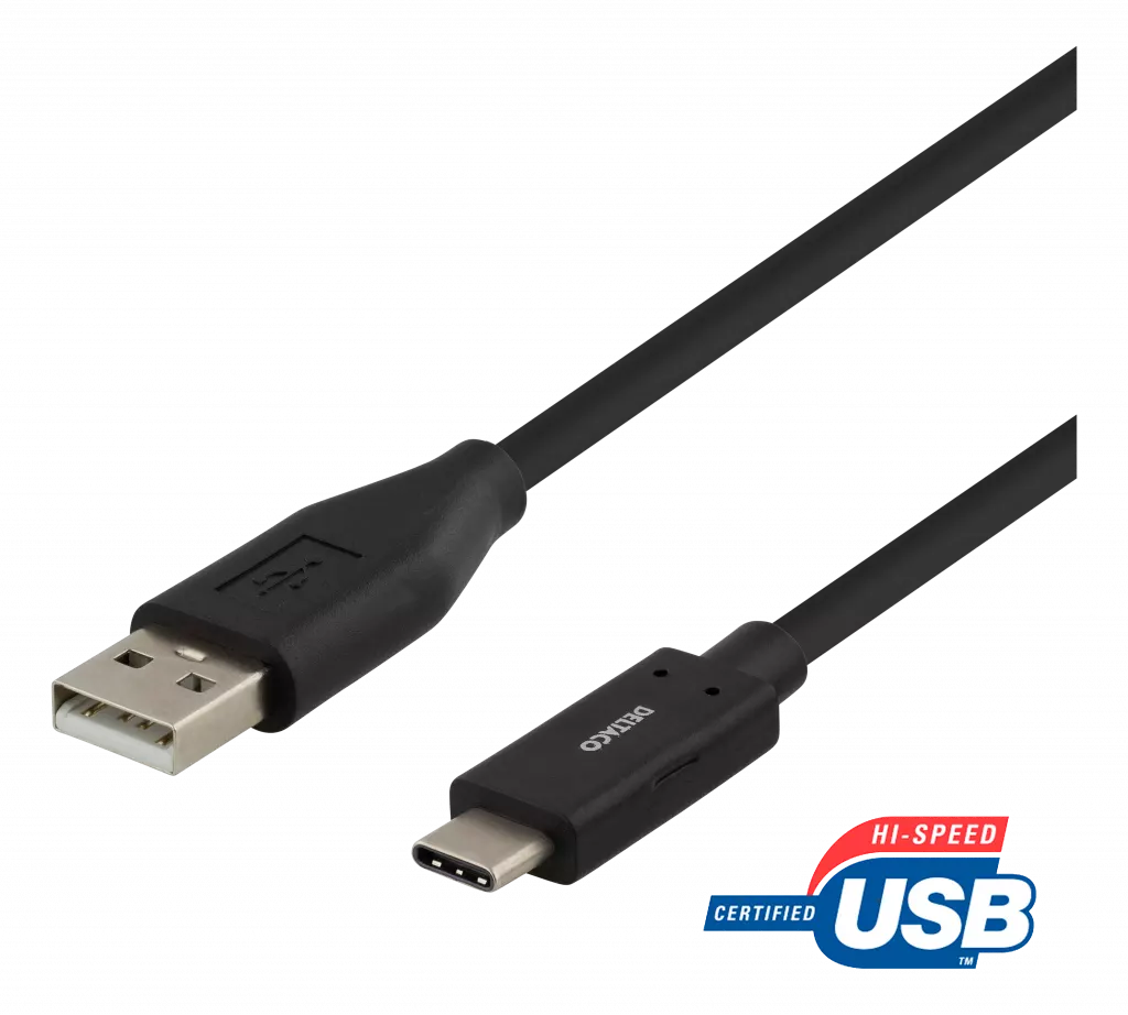 deltaco USB 2.0 cable, type A M, type C M, 1,5m, black