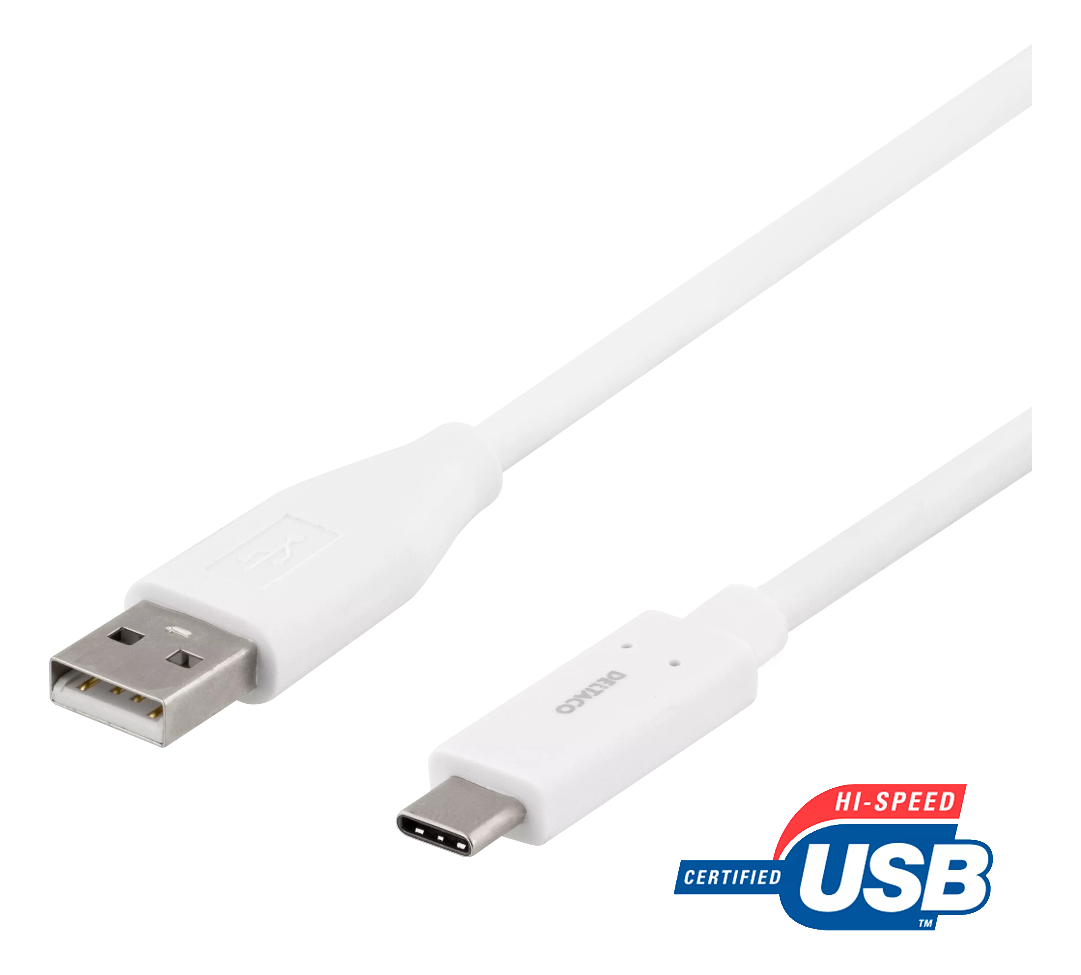 deltaco USB 2.0 Cable, Type A, Type C ma, 0.25m, white