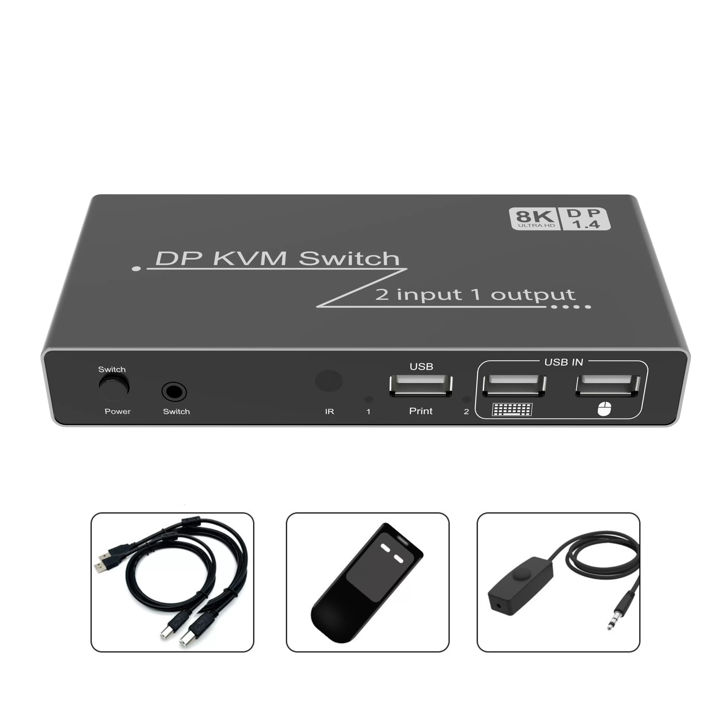 INF 2 i 1 ut DP DisplayPort KVM-switch 8K 60Hz