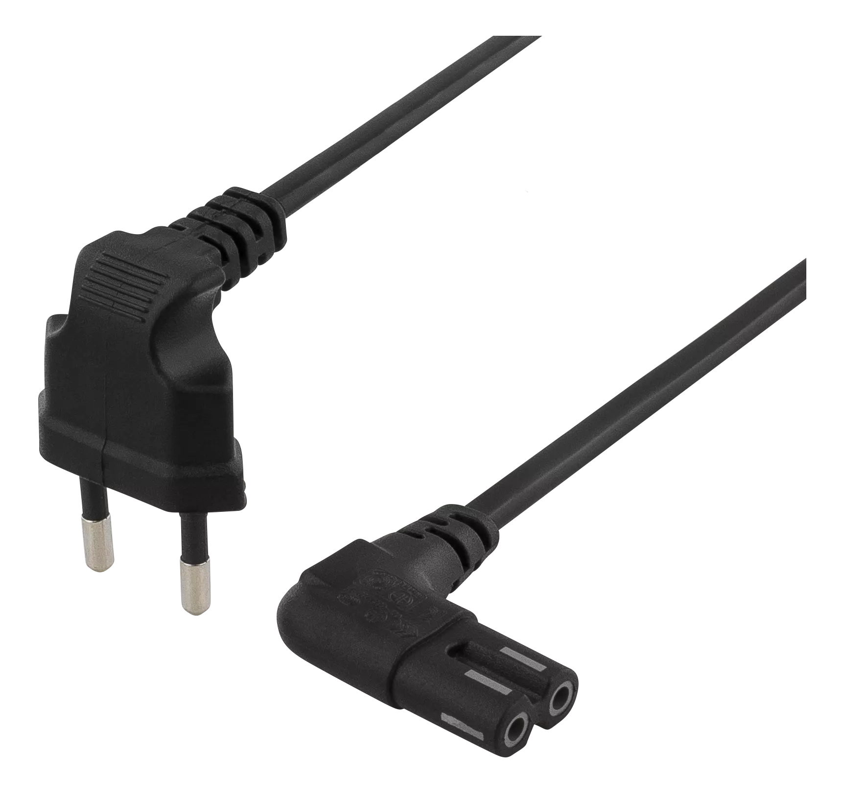 deltaco Unearthed device cable 1m angled CEE 7/16 IEC 60320 black