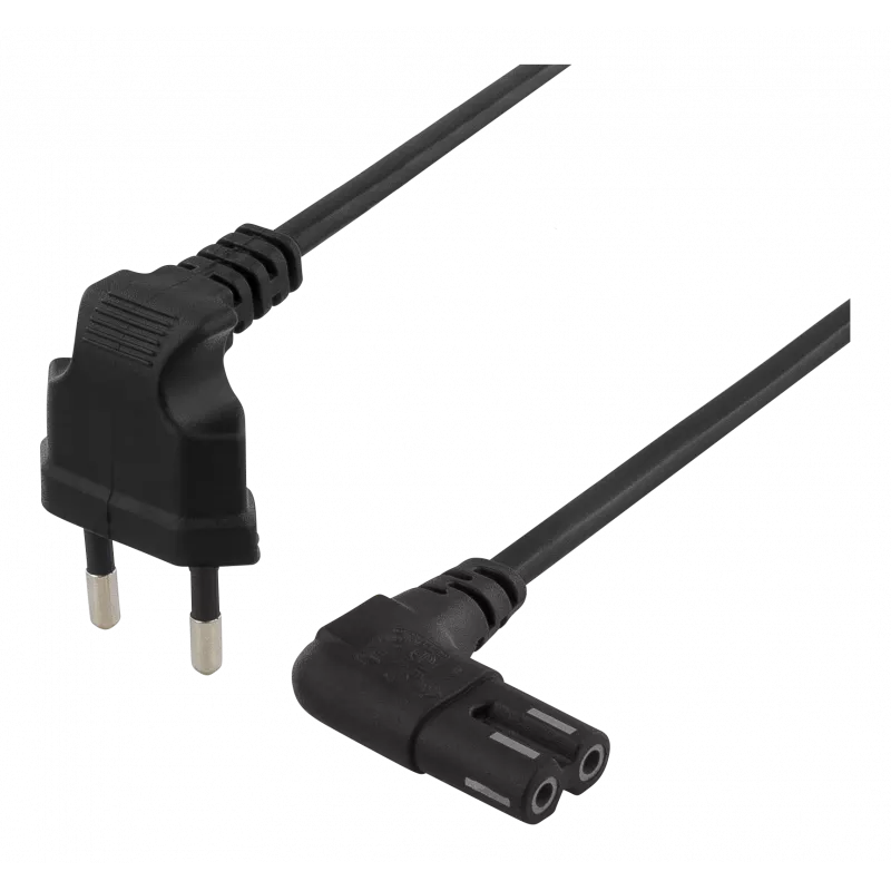 deltaco Unearthed device cable 2m angled CEE 7/16 IEC 60320 black