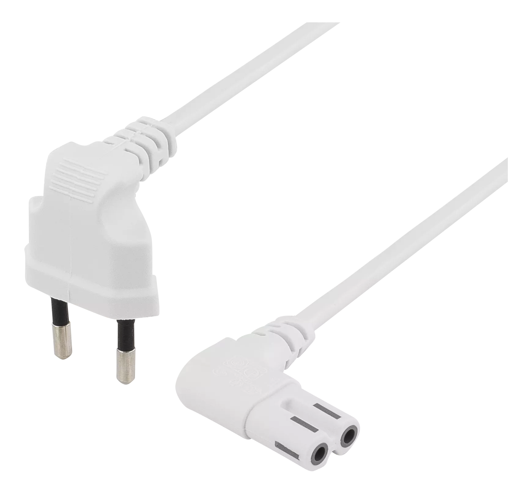 deltaco Unearthed device cable 1m angled CEE 7/16 IEC 60320 white