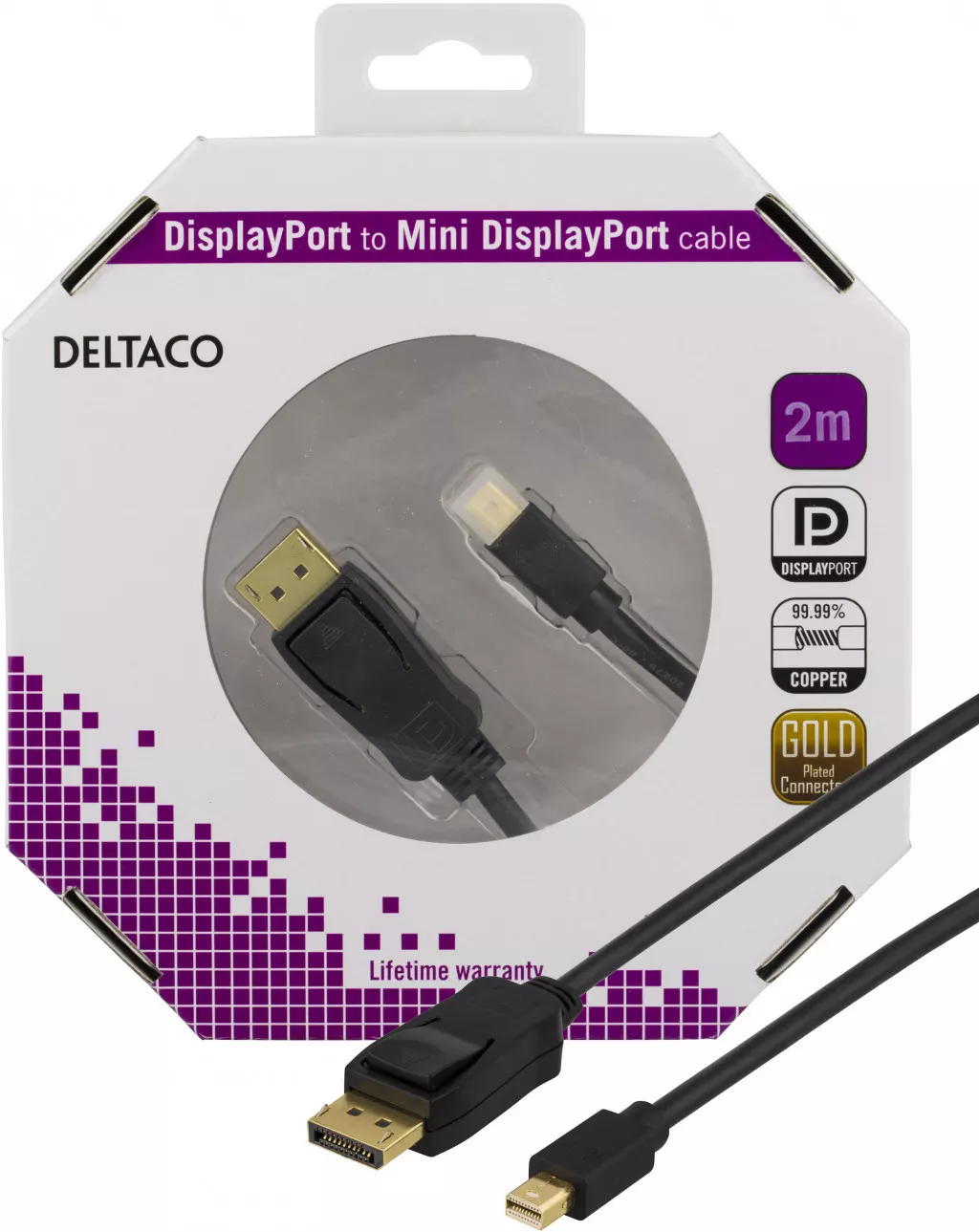 deltaco DisplayPort to Mini DisplayPort cable, 2m, black