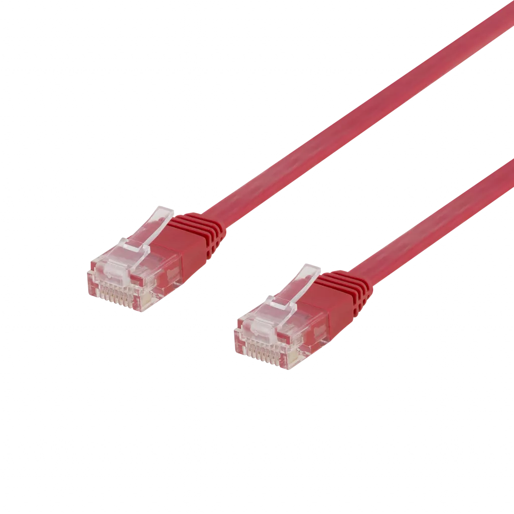 deltaco U/UTP Cat6 patch cable, flat, 0.5m, 250MHz, red