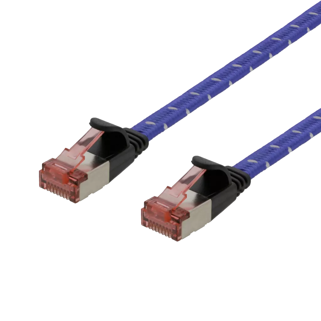 deltaco Tough Flat CAT.6A U/FTP Patch Cable, 28AWG, 1m, blue