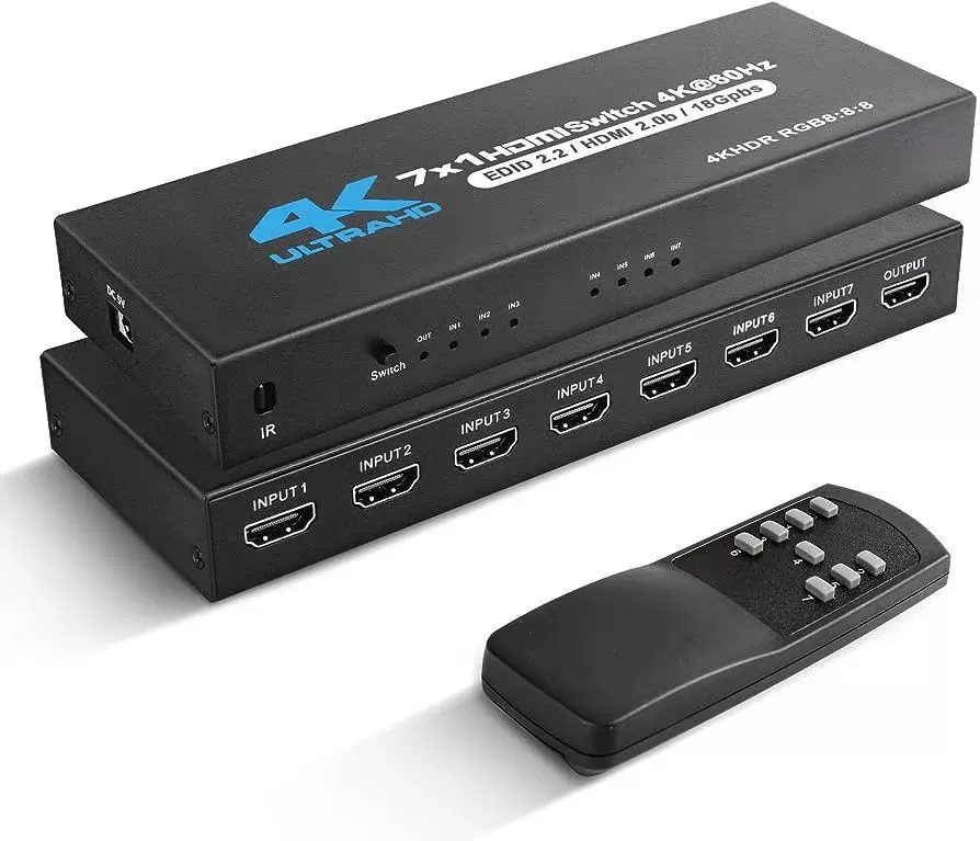 INF HDMI Switch 7x1 med 4K 60Hz och IR-fjärrkontroll, för PS5 PS4 Xbox DVD Player
