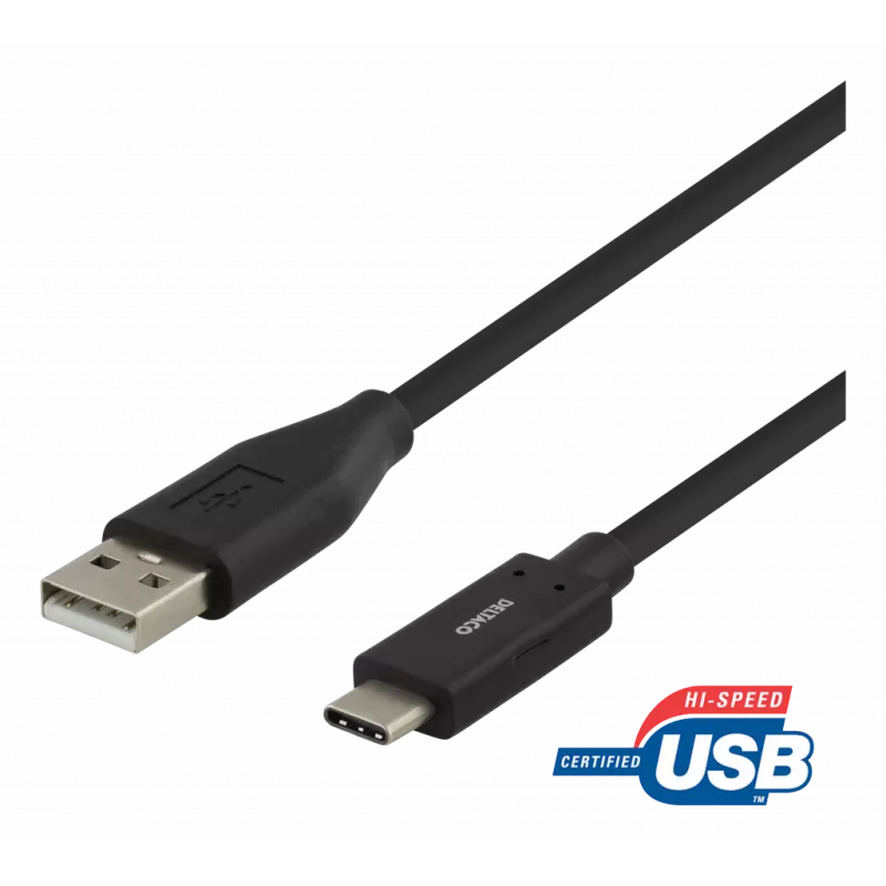 deltaco USB 2.0 cable, type A M - type C M, 0.25m, black