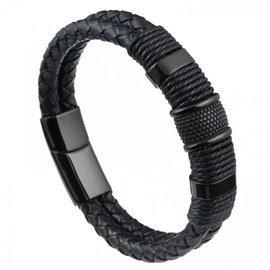 INF Punk vävt rostfritt stål läderrep armband 22 cm