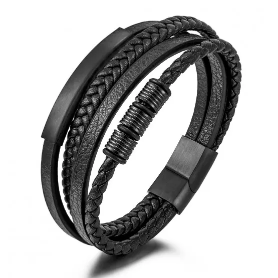 INF Flerlagers Vävt Läderarmband med Spänne i Rostfritt Stål 22 cm