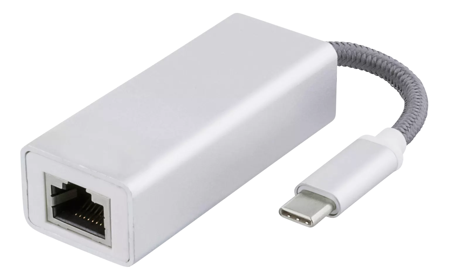 deltaco USB C Network Adapter, Gigabit, RJ45, white bag, silver