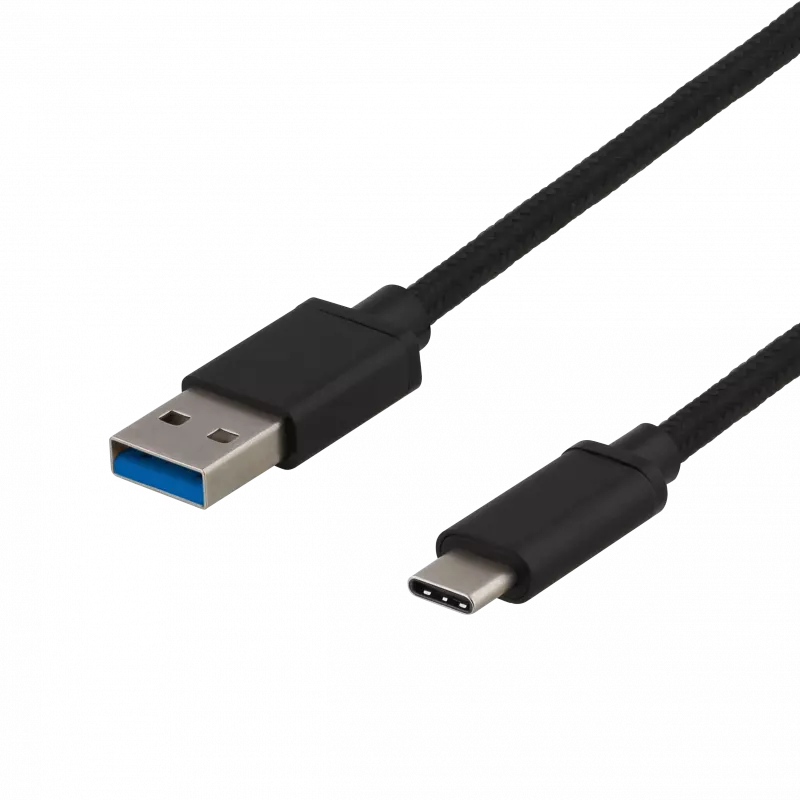 deltaco USB 3.1 Gen1 braided USB-A - USB-C cable, 1m, 3A 60W, black