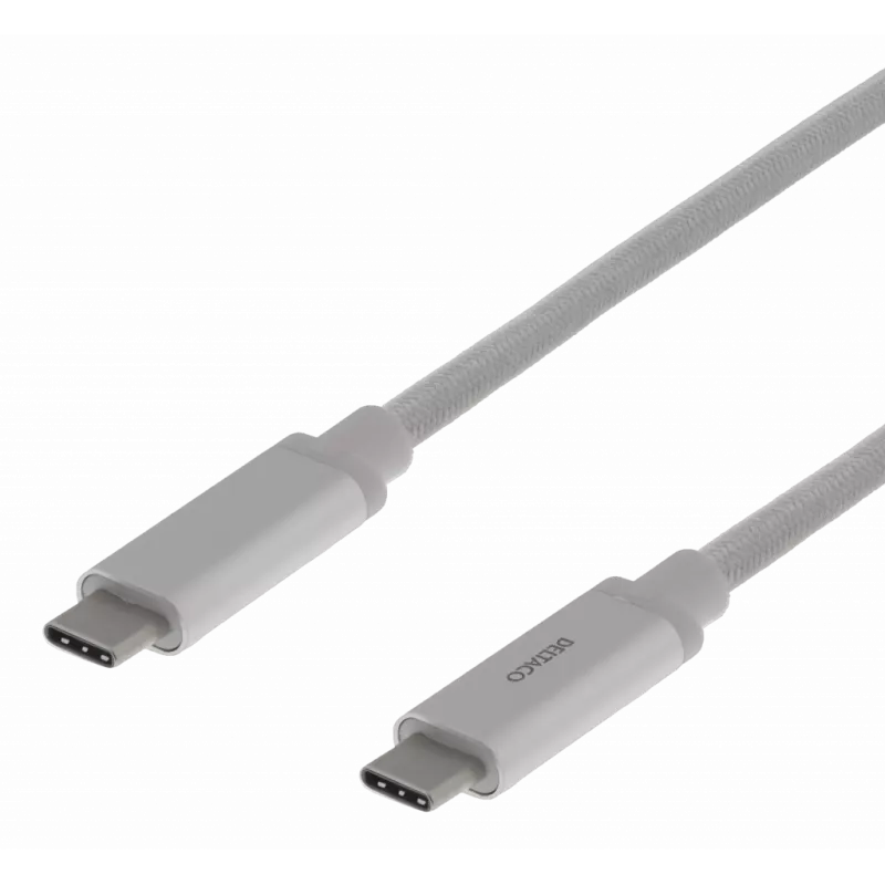 deltaco USB-C to USB-C cable, 1m, 60W USB PD, 10 Gbps, silver