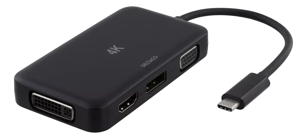 deltaco USB-C to HDMI/DP/DVI/VGA adapter, 4K, DP Alt Mode, black