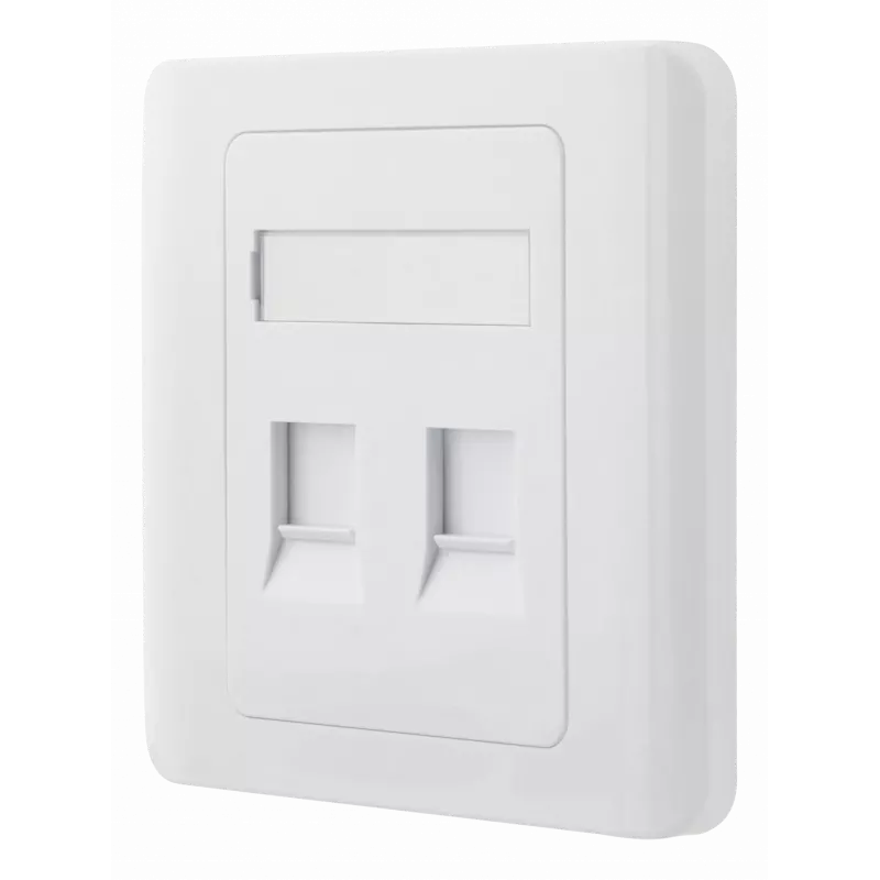 Flush mount for Keystone, 2 ports, dust hatch, white