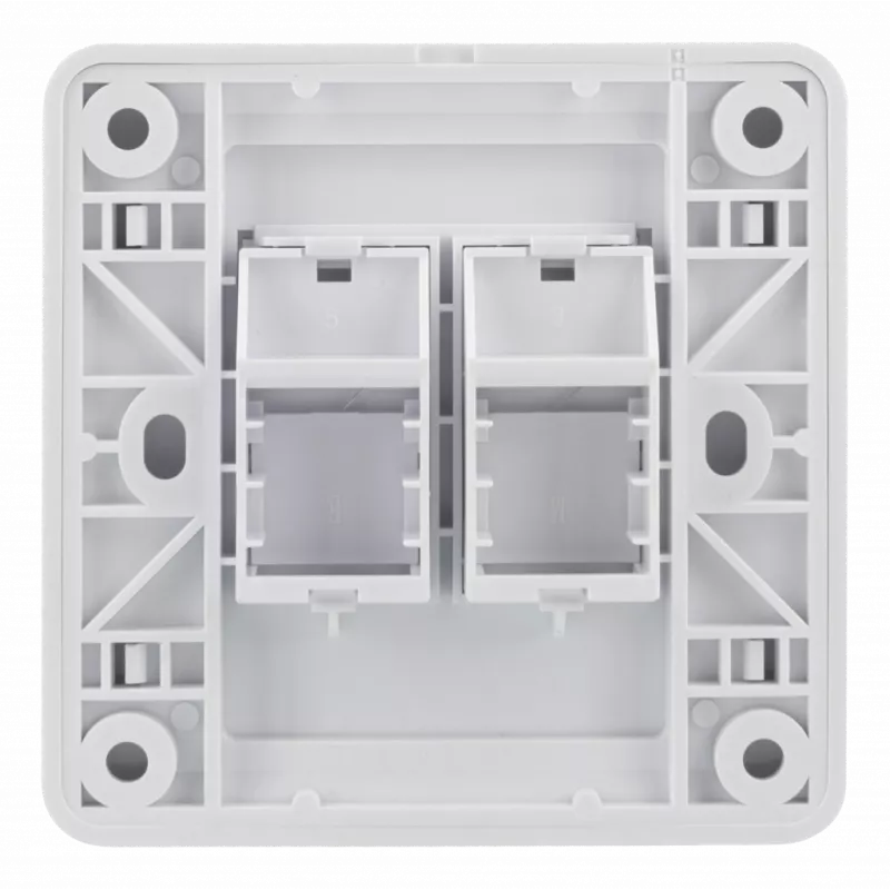 Flush mount for Keystone, 2 ports, dust hatch, white