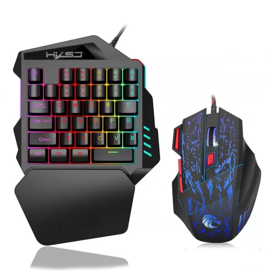 INF Enhands gamingtangentbord, mus, RGB-bakgrundsbelyst handledsstöd