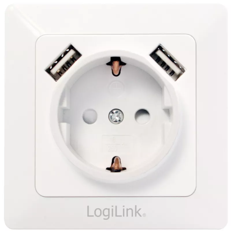 LogiLink Vägguttag 230V med 2xUSB 2,1A