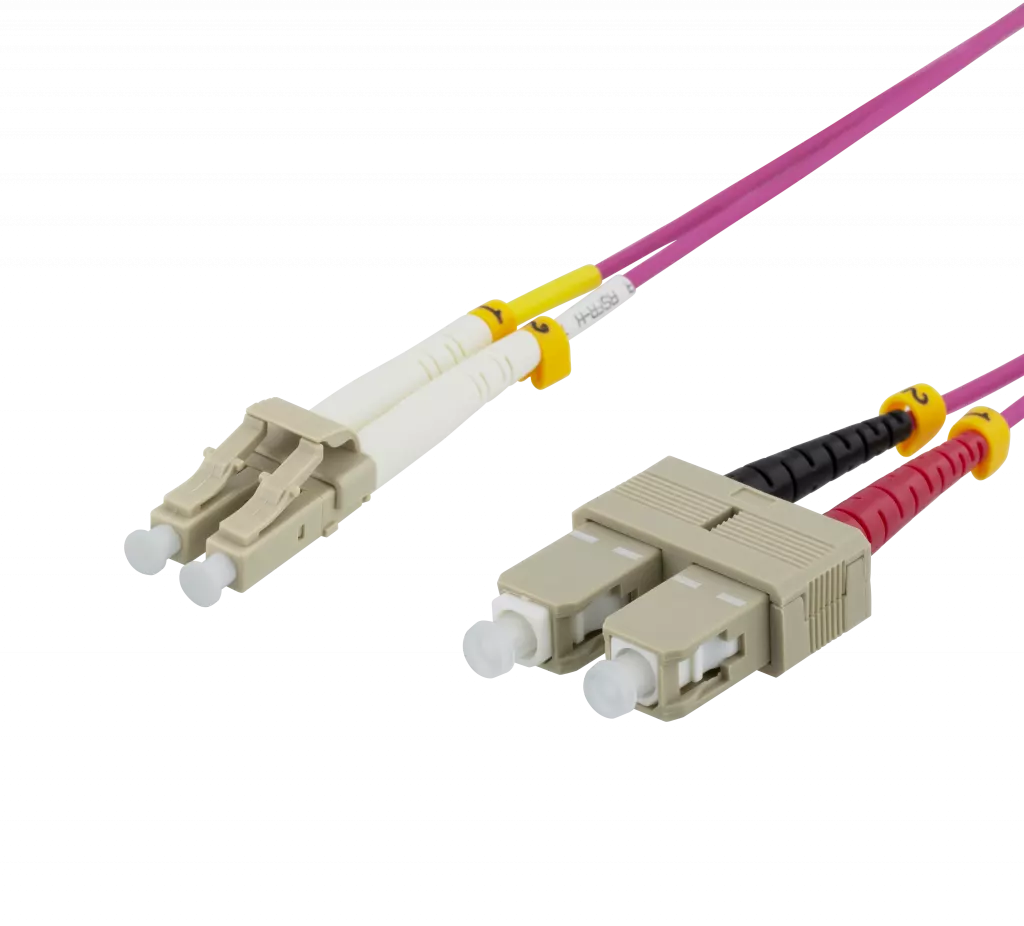 deltaco OM4 Fiber cable, LC – SC, duplex, multimode, 50/125, 0,5m