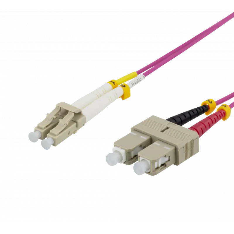deltaco OM4 Fiber cable, LC-SC Duplex, 50/125, 1m, pink