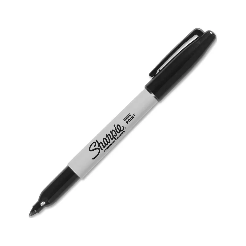 sharpie Permanent marker, black, round fine, 12-pack, black / white