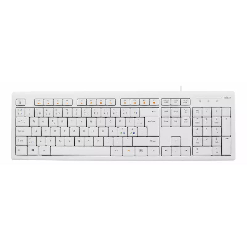 Keyboard, 105 keys, Nordic layout, USB, white, 13 media keys