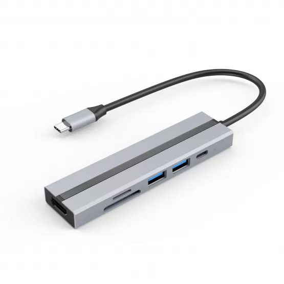 INF 6-i-1 USB-C hubb med 4K HDMI, USB 3.0/2.0-portar, SD/TF-kortläsare