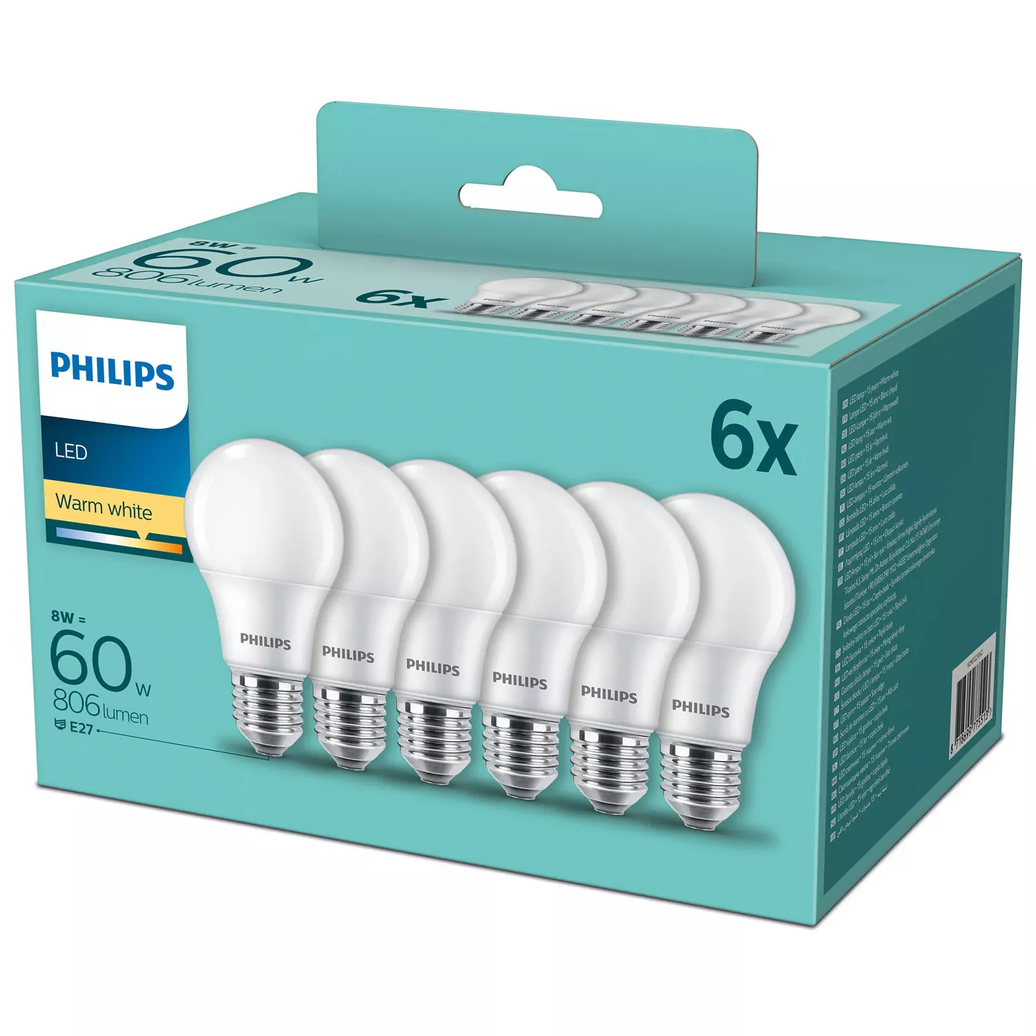 Philips 6-pack LED E27 Normal Frost 60W 806lm
