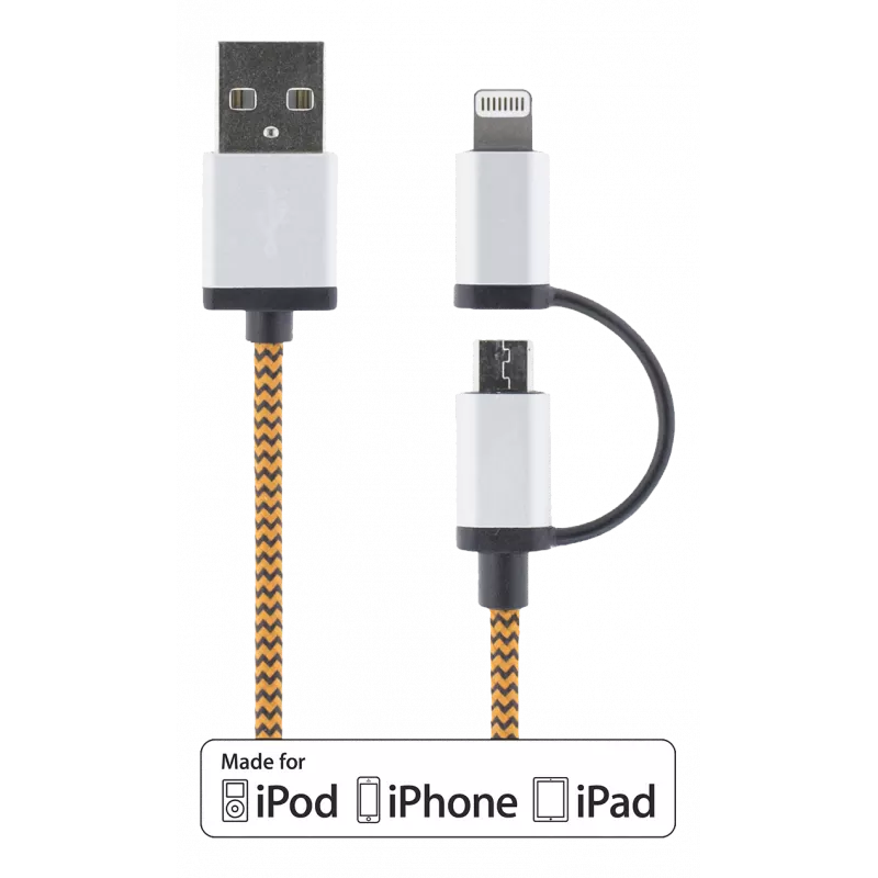 deltaco USB cable, USB Micro B ma and lightning ma, MFi, 1m, orange