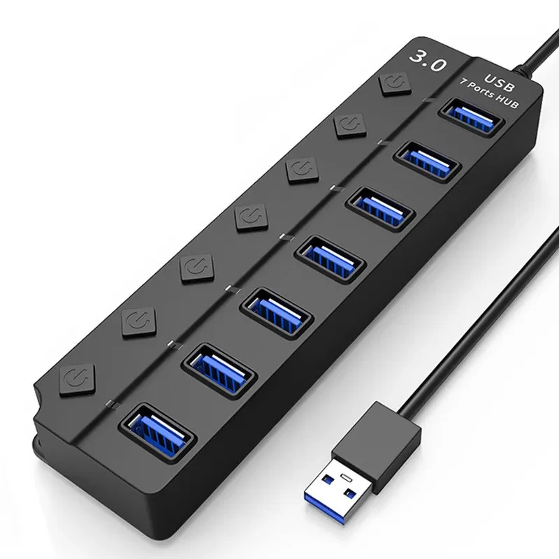 INF USB 3.0-hub 5 Gbps 7-portars med individuella av/på-knappar