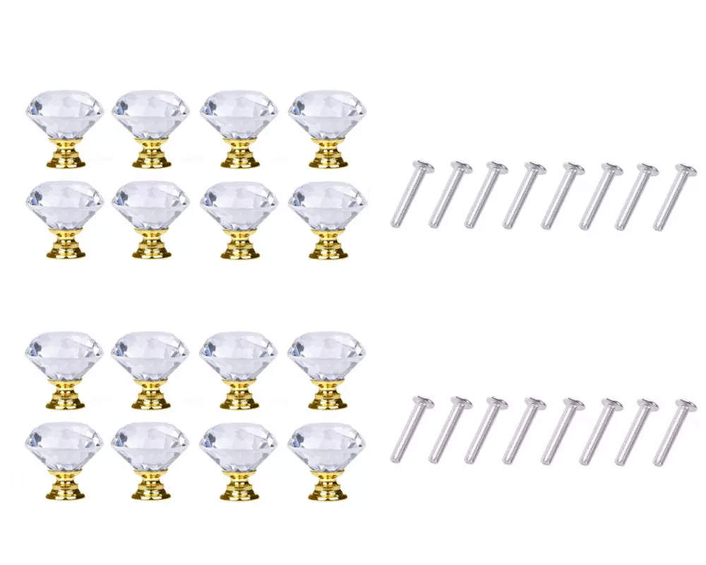 INF Diamantformade Knoppar i Glas Transparent/Guld 8 st