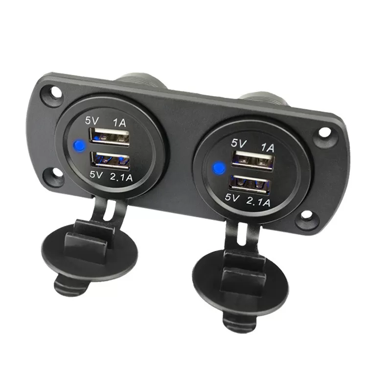 INF Dubbel USB-Billaddare med Blått Ljus (panel med 2 uttag)
