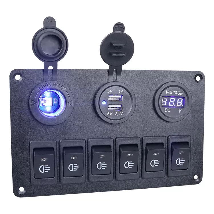 INF Bil LED-ljusbrytarpanel med dubbla USB-portar och spänningsmätare