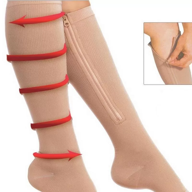 INF Kompressionsstrumpor med dragkedja och öppen tå i nylon/spandex beige storlek S/M 1 par