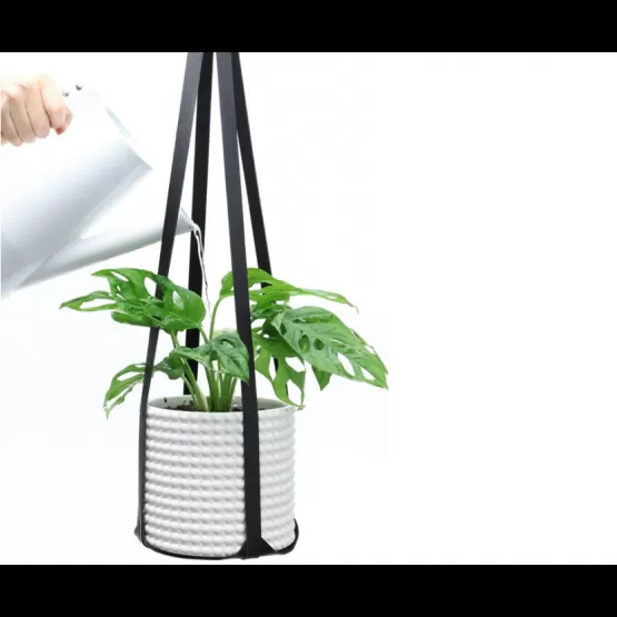 INF Minimalistisk hängande planteringskorg i läder Blomkrukställ Svart