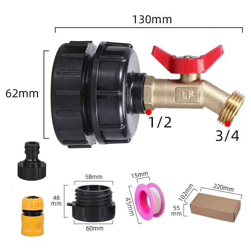 INF IBC Tote Tank Adapter Set med mässingskran och tillbehör