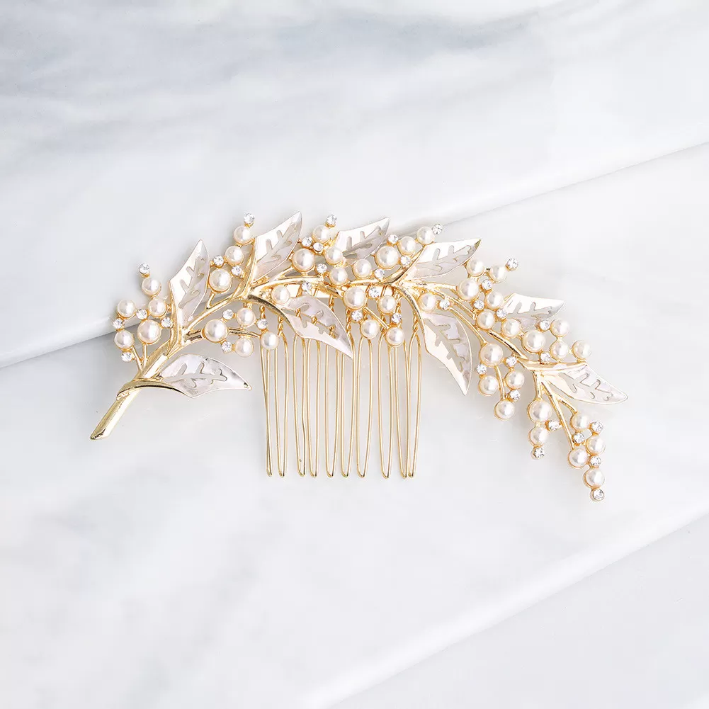 INF Hårkam i guldblådsdesign med strass