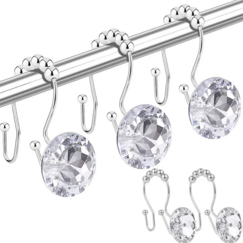 INF 12-pack duschdraperiringar, duschdraperikrokar i akryl kristalldiamant