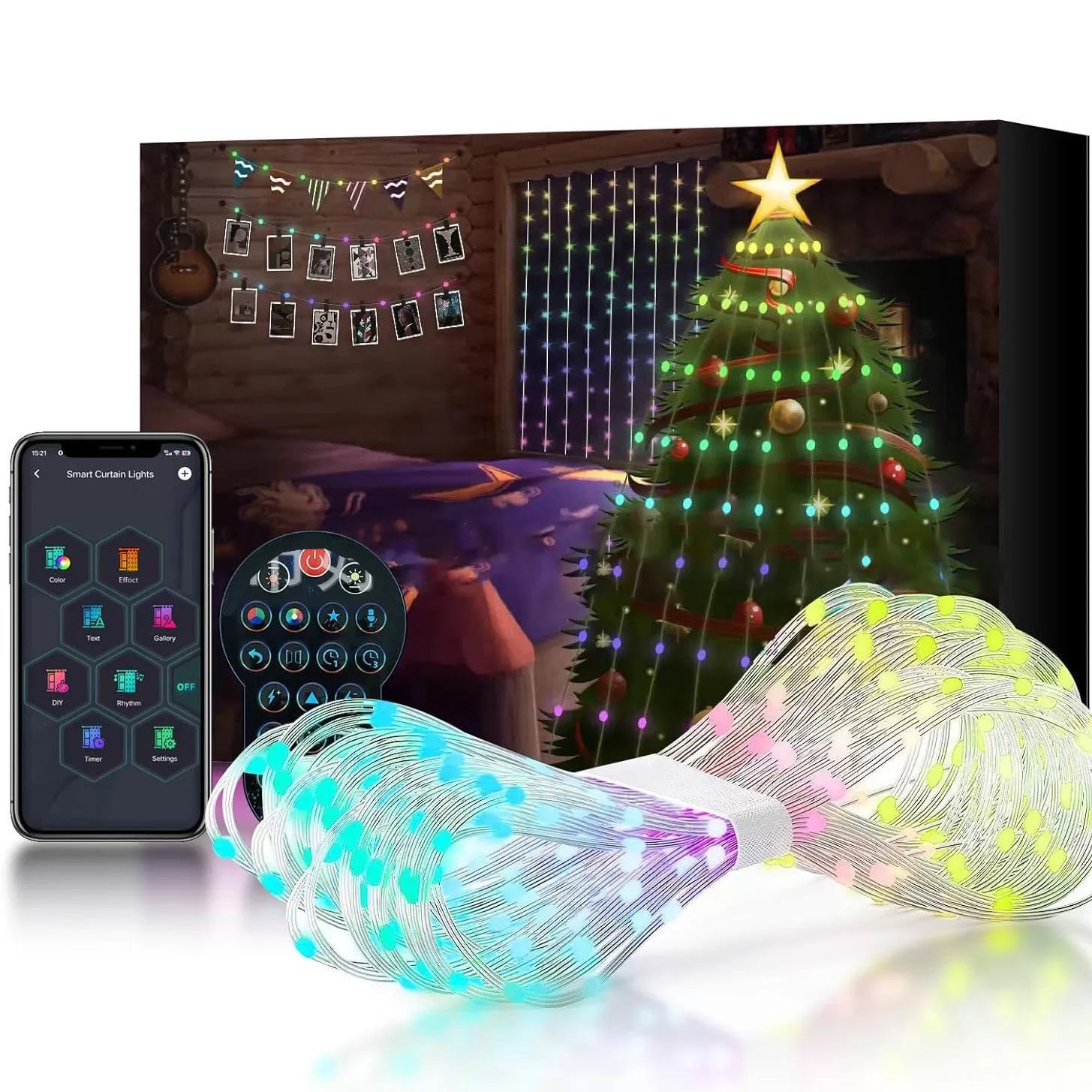 INF Smart LED-gardinljus, RGB färgglada punktstyrda lädertrådsljus-USB 160x160x1 cm