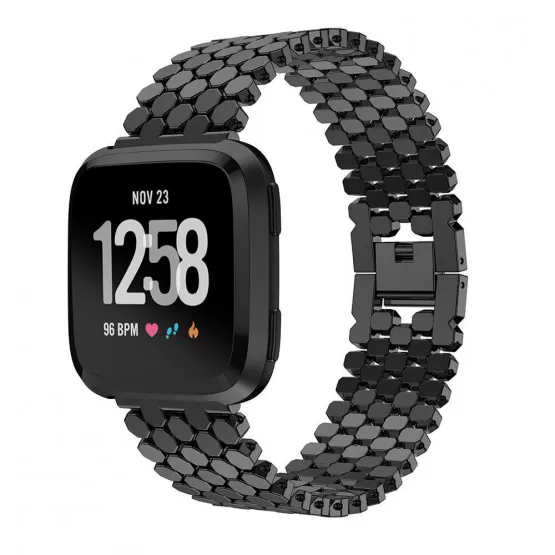 INF Armband i rostfritt stål för Fitbit Versa Series Smartwatch - Fiskfjällsdesign Fitbit Versa 4 Svart Fitbit Versa 3