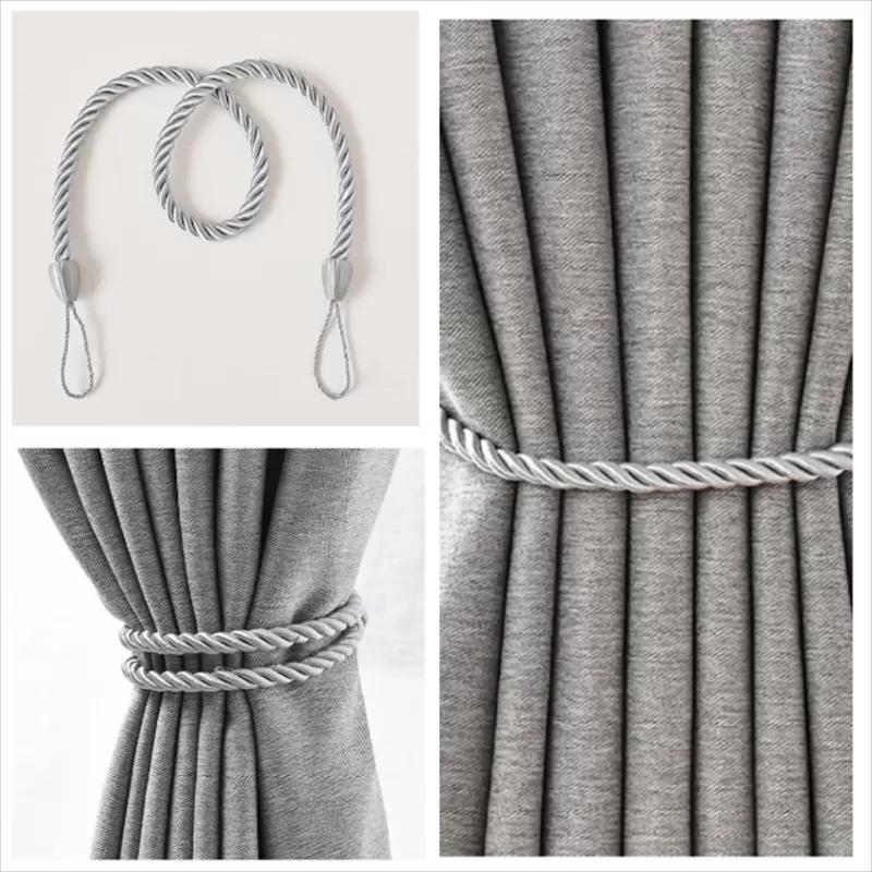 INF Set med 2 gardinkrokar, vävda gardinhållare Grå