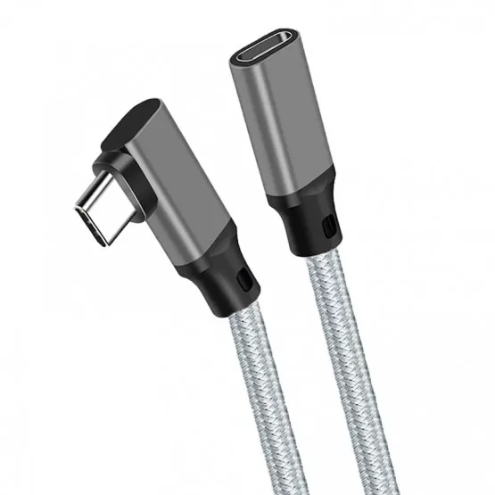 INF Grå flätad armbåge typ-C förlängningskabel - (10Gbps+4K+100W) 3 m