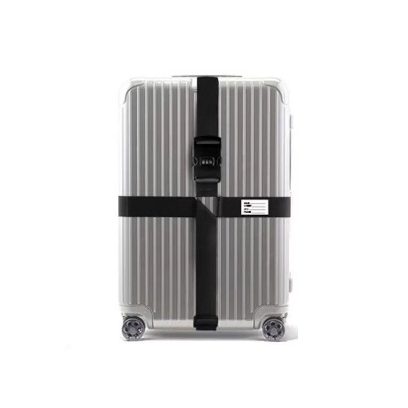 INF Kryssade bagageremmar för resväskor, justerbara resväskebälten med spänne (svart) Vanligt lösenordslås