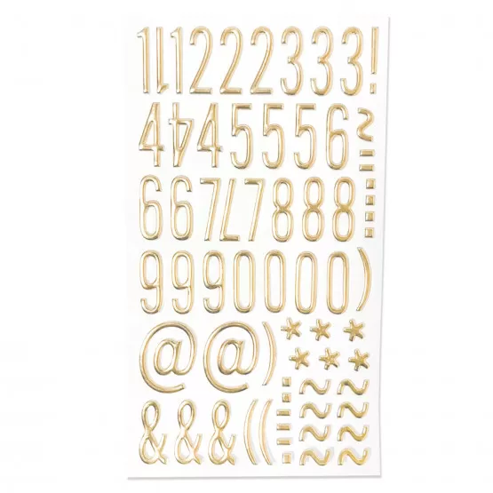 INF 3D-puffklistermärken med guldfärgade bokstäver, siffror och symboler för scrapbooking Modell 3