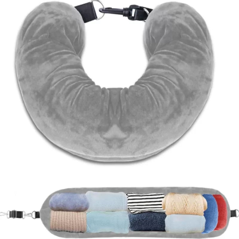 INF U-formad Nackkudde med Mjukt Sammetsöverdrag Grå