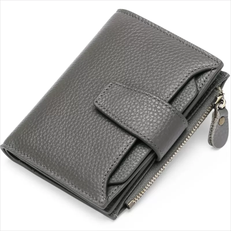 INF RFID-blockerande läderplånbok för kvinnor, liten kompakt vikbar plånbok med dragkedja Grå