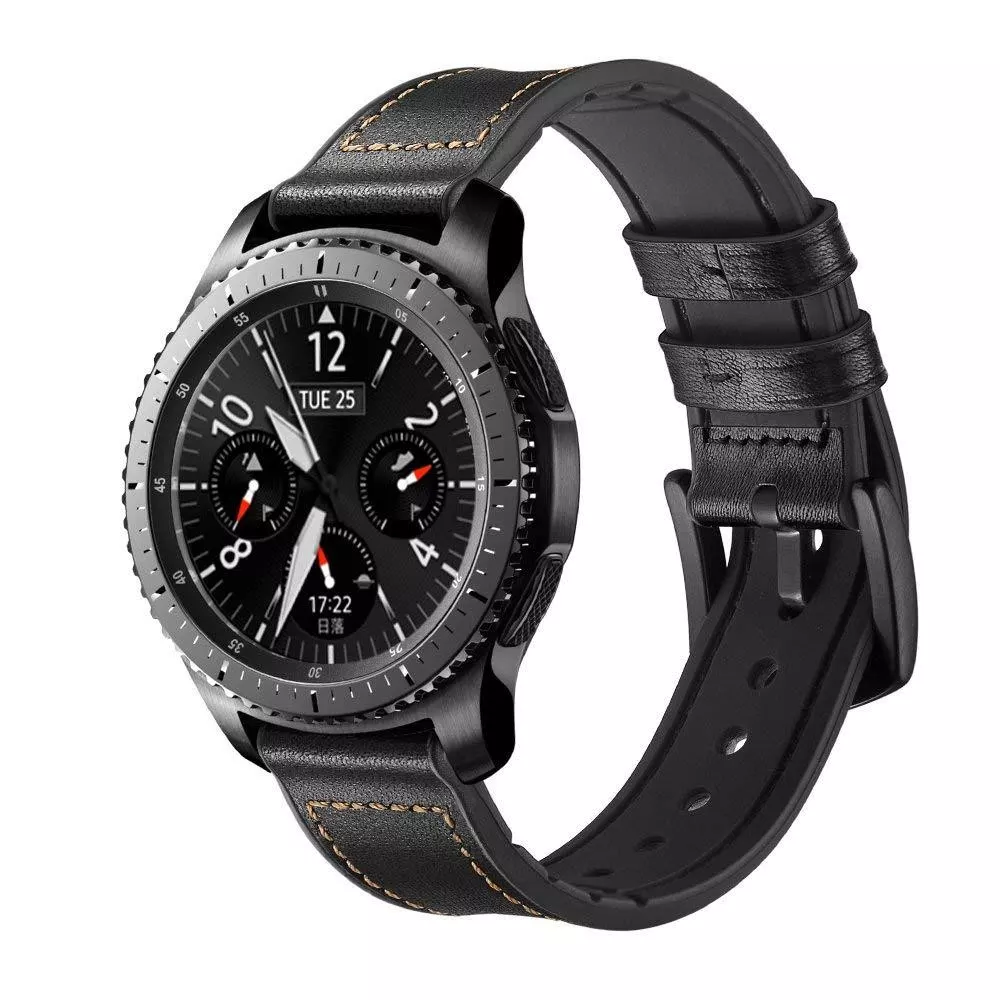 INF Armband Samsung Gear S3 Classic, Frontier, Galaxy Watch 22 mm Läder Svart