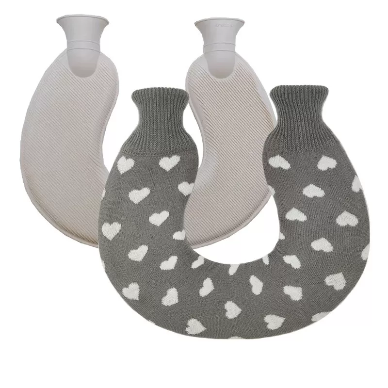 INF Stickad U-Formad Varmvattenflaska med Lock Grå