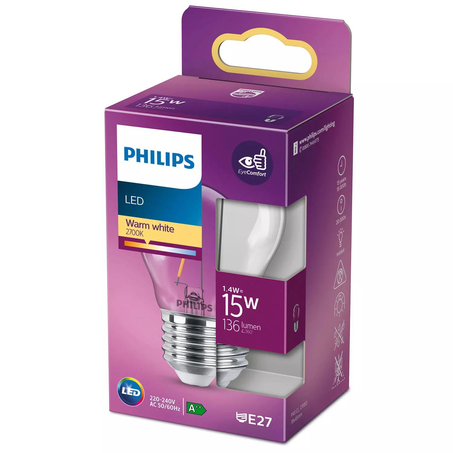 Philips LED E27 Klot 15W Klar 136lm