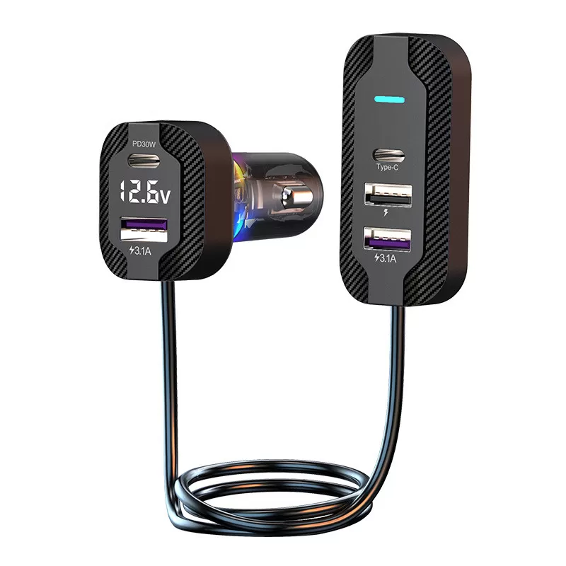 INF Billaddare, Flera laddningsportar (3 USB + 2 Type-C) - Svart