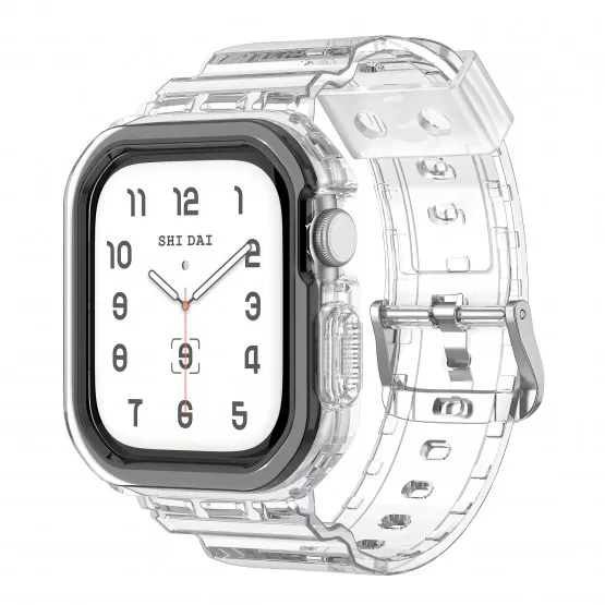 INF Slitstarkt TPU-armband för Apple Watch 10: Transparent med Svart Ram, 42mm Svart